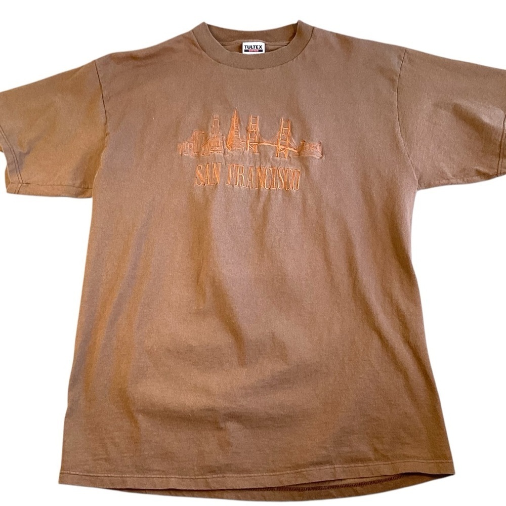 Vintage San Francisco Tultex T-Shirt – Brown with Embroidered Skyline – Size XL